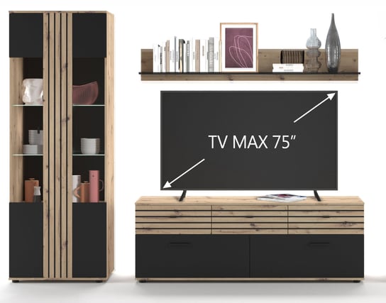 Zestaw mebli RTV 3-częściowy SOLEA kolor Dąb Artisan-Czarny 255x203x38 cm / Home Concept Home Concept