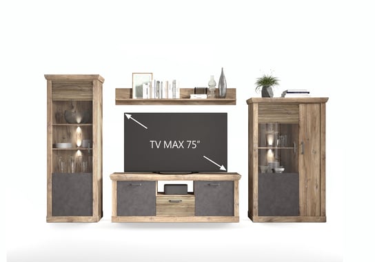 Zestaw Mebli Rtv 4-Częściowy Dąb Flagstaff/Matera Portum Va 394X205X40 Cm / Home Concept Home Concept