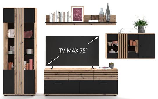 Zestaw mebli RTV 4-cześciowy SOLEA Dąb Artisan-Czarny  340x203x38 cm / Home Concept Home Concept