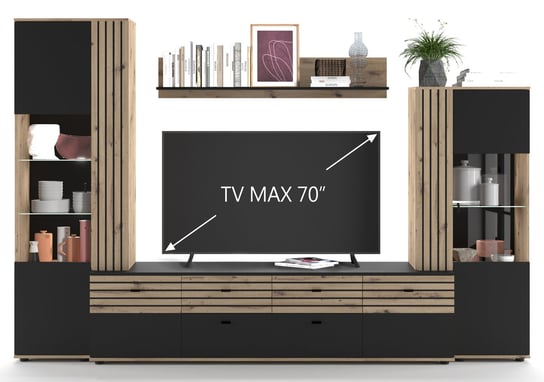 Zestaw mebli RTV meblościanka dąb Artisan czarny SOLEA VC 300x200x45 cm / Home Concept Home Concept
