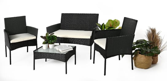 Zestaw mebli wypoczynkowych ogrodowych sofa 2 fotele stolik kawowy czarny HOME INVEST INTERNATIONAL