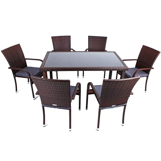 Zestaw mebli z technorattanu SANTOS - stół + 6 krzeseł - brąz Sapphire