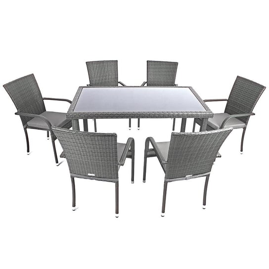 Zestaw mebli z technorattanu SANTOS - stół + 6 krzeseł - szary Royal Pads