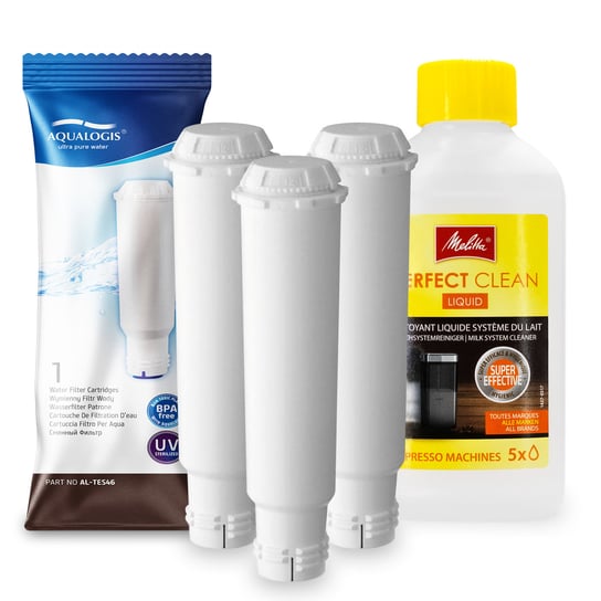 Zestaw MELITTA filtr Aqualogis AL-TES46 3szt, Płyn czyszczący systemy mleczne Perfect Clean 250ml Aqualogis