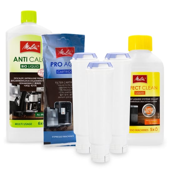 Zestaw MELITTA filtr Claris Pro Aqua 3szt, Odkamieniacz AntiCalc 250ml ...