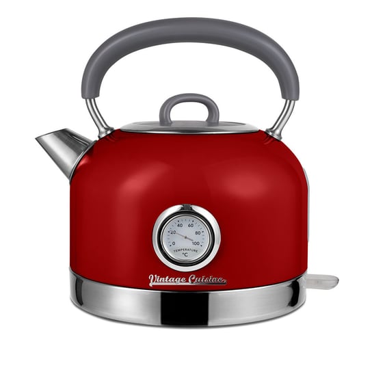 Zestaw melomana: retro radio chrom z głośnikiem Bluetooth i retro czajnik elektryczny z termometrem Vintage Cuisine - czerwony Vintage Cuisine
