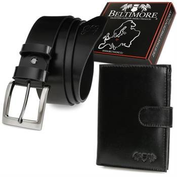 Zestaw męski skórzany premium Beltimore portfel pasek klasyczny U31 : Kolory - czarny, Rozmiar pasków - r.90-105 cm Beltimore