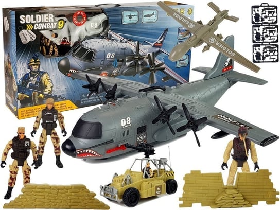 Zestaw Militarny Ogromny Samolot Wojskowy 87 cm z Dźwiękami Światłami Akcesoria Wojskowe Lean Toys