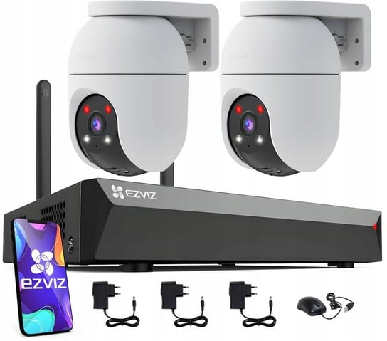 Zestaw Monitoringu Wifi Zewnętrzny 2Mpx Dual Light - Ezviz 2X Kamera Obrotowa Ezviz C8C 1080P Wifi | 1X Rejestrator 8 Kanałów Wifi | Komplet Zasilaczy I Akcesoriów ezviz