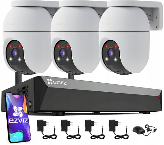 Zestaw Monitoringu Wifi Zewnętrzny 5Mpx Dual Light - Ezviz 3X Kamera Obrotowa Ezviz C8C 3K Wifi | 1X Rejestrator 8 Kanałów Wifi | Komplet Zasilaczy I Akcesoriów ezviz
