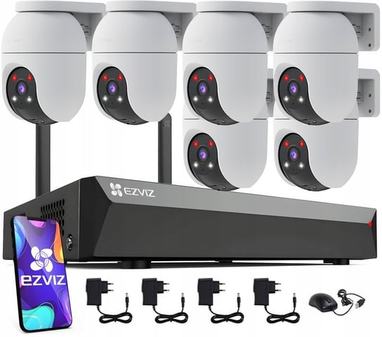 Zestaw Monitoringu Wifi Zewnętrzny 5Mpx Dual Light - Ezviz 6X Kamera Obrotowa Ezviz C8C 3K Wifi | 1X Rejestrator 8 Kanałów Wifi | Komplet Zasilaczy I Akcesoriów ezviz