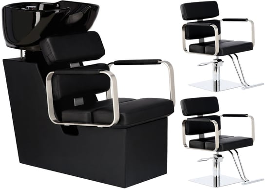 Zestaw myjnia fryzjerska i 2 x fotel fryzjerski hydrauliczny obrotowy podnóżek do salonu fryzjerskiego myjka ruchoma misa ceramiczna armatura bateria słuchawka ENZO