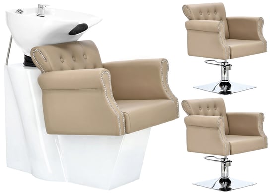Zestaw myjnia fryzjerska Kiva i 2x fotel fryzjerski hydrauliczny obrotowy z podnóżkiem do salonu fryzjerskiego myjka ruchoma misa ceramiczna armatura bateria słuchawka ENZO