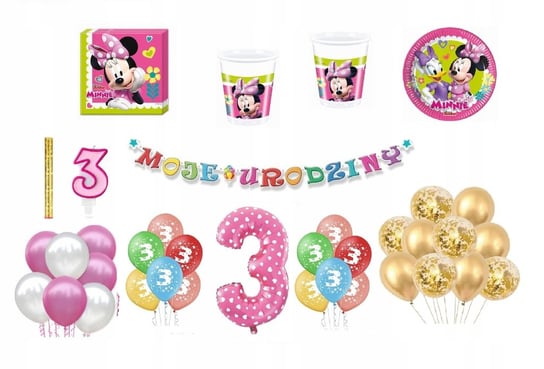 Zestaw Myszka Minnie 3 Urodziny Balony Inna marka