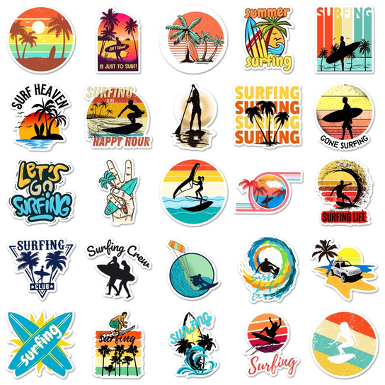 Zestaw Naklejek Wlepki StickerBomb surf surfing summer beach relax N665 ...