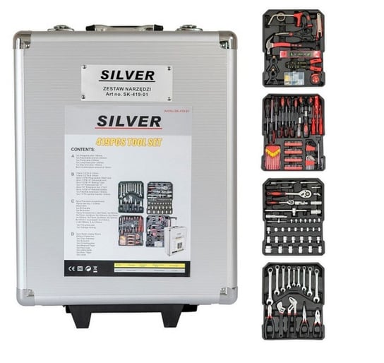 Zestaw Narzędzi 419 elementów w walizce na kółkach, SK-419-00 SILVER