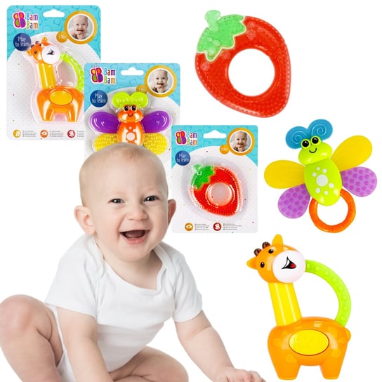 Zestaw niemowlęcy 2x grzechotka, gryzak truskawka, zabawki edukacyjne BamBam Uniwersalny sarcia.eu
