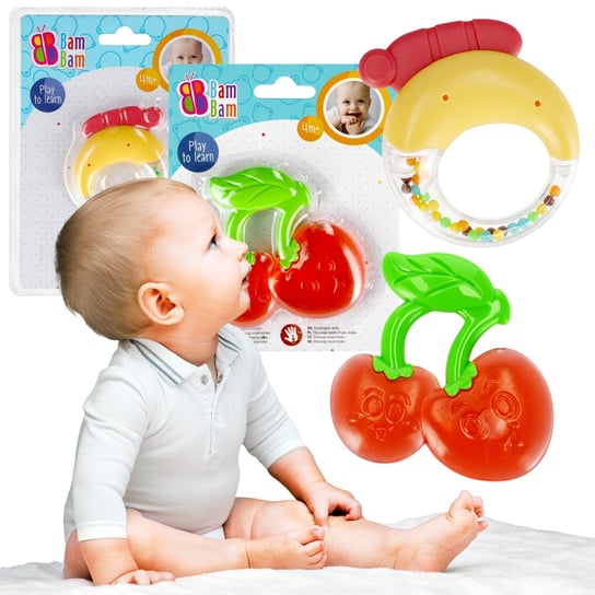 Zestaw niemowlęcy grzechotka + gryzak czereśnia, zabawka edukacyjna BamBam Uniwersalny sarcia.eu