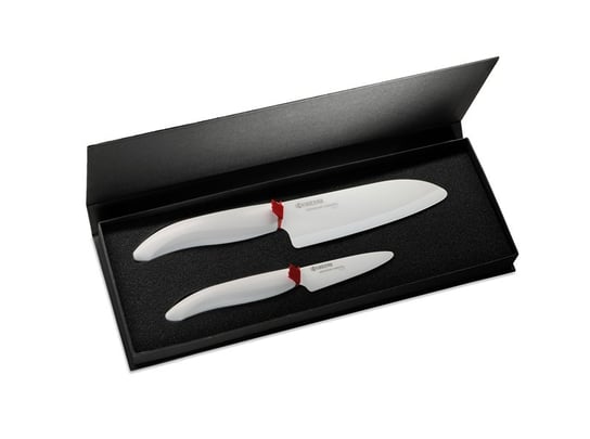 Zestaw noży ceramicznych Santoku 14 cm i nóż do obierania 7,5 cm, biała rączka Kyocera Kyocera