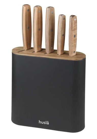 Zestaw noży kuchennych HUSLA, + blok, czarno-brązowy, 6 elementów Husla