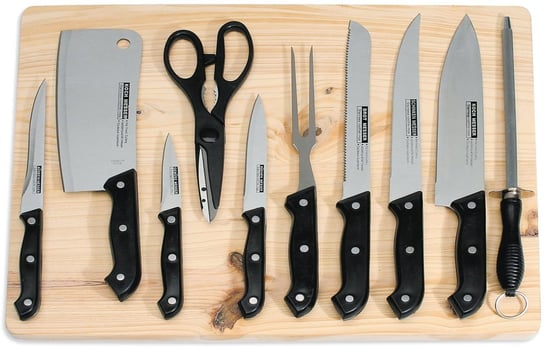 Zestaw Noży Ze Stali Nierdzewnej 11 Elementów Z Drewnianą Deską Tomato SSW