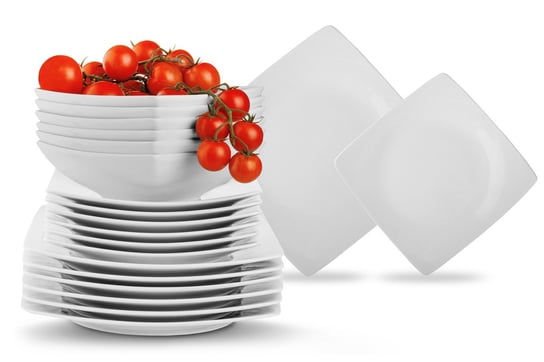 Zestaw obiadowy, 12 os. (36el) EPIRI biały / 25x25|21x21|17x17 / ceramika Konsimo