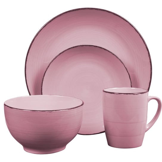 Zestaw obiadowy dla 4 osób, ceramika, kolor różowy EH Excellent Houseware