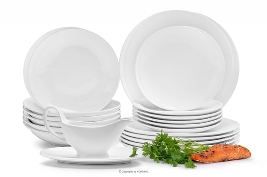 Zestaw Obiadowy Porcelanowy Dla 6 Osób Biały (19El) Reseda Konsimo
