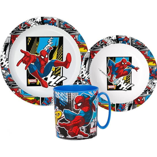 Zestaw Obiadowy Spider-Man Marvel 3W1 Zestaw Naczyń Śniadaniowy Talerze Kubek Do Mikrofali Inna marka