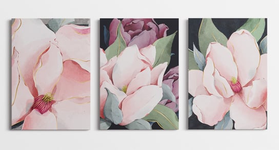 Zestaw obrazów na płótnie HOMEPRINT pastelowo różowe kwiaty HOMEPRINT