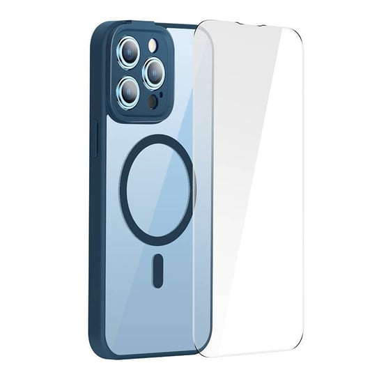 Zestaw ochronny Baseus Frame przeźroczyste etui magnetyczne i szkło hartowane do iPhone 14 Pro Max (niebieski) Inna marka