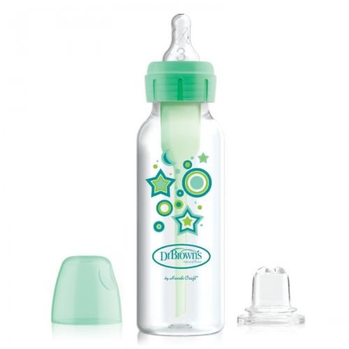 Zestaw ,,od butelki do kubka " zielony(zestaw zawiera:butelka standard 250ml Options+Dekor zielony ze smoczkiem 6+ i ustnikiem niekapkiem) Dr Brown's