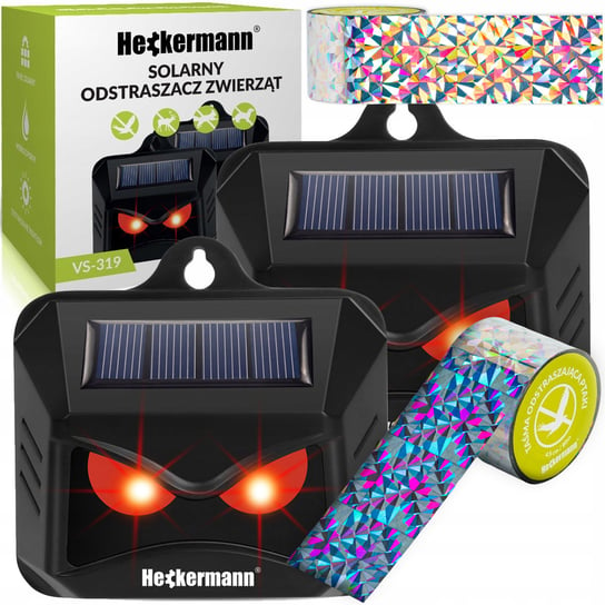 Zestaw Odstraszacz solarny Heckermann VS-319 2Pack + Taśma odstraszająca ptaki Heckermann 5cm x 80m Heckermann
