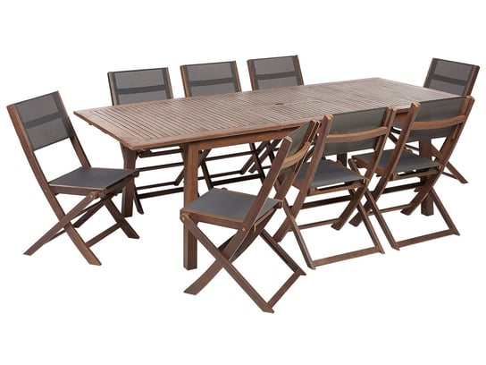 Zestaw ogrodowy akacjowy stół i 8 krzeseł ciemne drewno CESANA Beliani