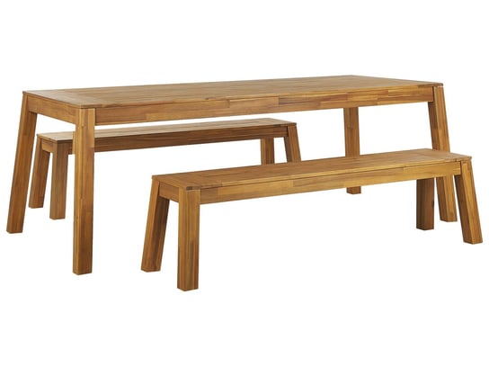 Zestaw ogrodowy akacjowy stół i ławki jasne drewno LIVORNO Beliani