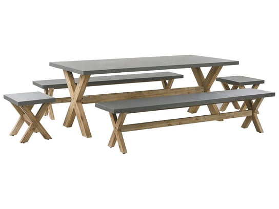 Zestaw ogrodowy BELIANI Olbia, stół z 2 ławkami i 2 stołkami, szary Beliani