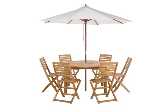 Zestaw ogrodowy drewniany stół i 6 krzeseł TOLVE z parasolem (12 opcji do wyboru) Beliani