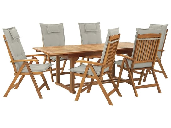 Zestaw Ogrodowy Drewno Akacjowe Stół I 6 Krzeseł Z Poduszkami Beżowymi Java Beliani