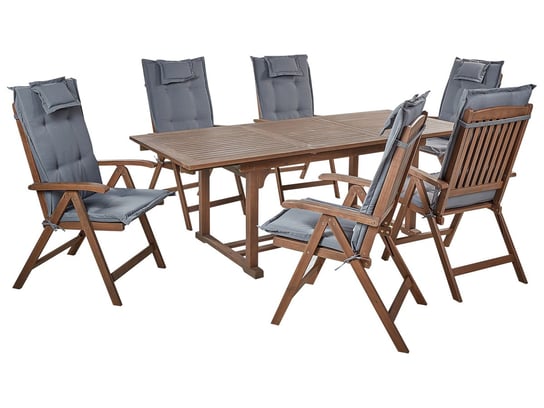 Zestaw ogrodowy drewno akacjowe stół i 6 krzeseł z poduszkami szara AMANTEA Beliani