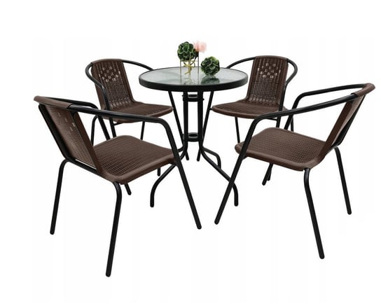 Zestaw ogrodowy kawowy na taras dla 4 osób stół fi60 i krzesła brązowy Kontrast
