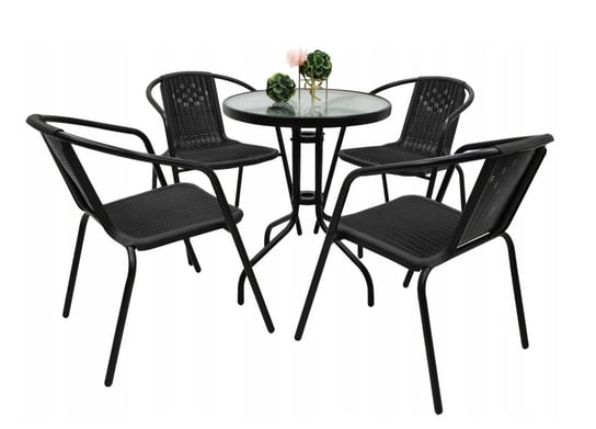 Zestaw ogrodowy kawowy na taras dla 4 osób stół fi60 i krzesła czarny Kontrast