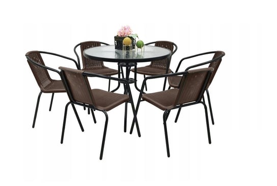 Zestaw ogrodowy kawowy na taras dla 6 osób stół fi90 i krzesła brązowy Kontrast