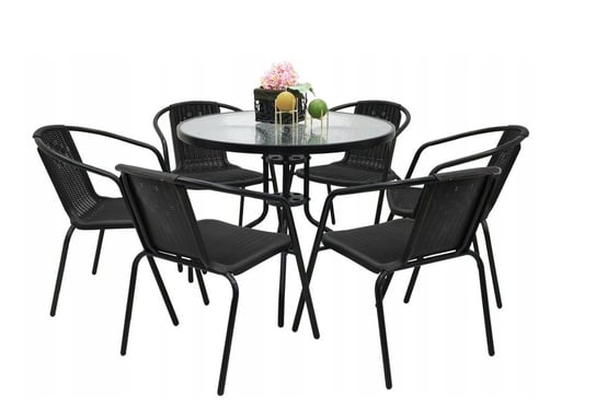 Zestaw ogrodowy kawowy na taras dla 6 osób stół fi90 i krzesła czarny Kontrast