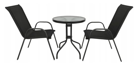 Zestaw ogrodowy kawowy na taras MAJARKA dla 2 osób stół fi60 i krzesła czarny Kontrast