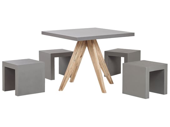 Zestaw ogrodowy kwadratowy stół i 4 stołki szary OLBIA/TARANTO Beliani