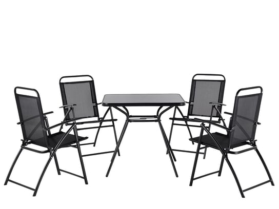 Zestaw ogrodowy metalowy stół i 4 krzesła czarny LIVO Beliani