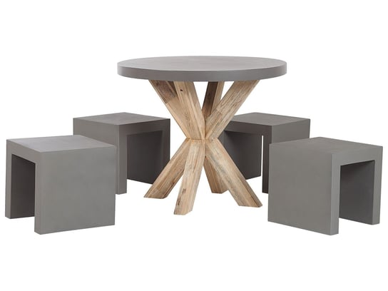 Zestaw ogrodowy okrągły stół i 4 stołki szary OLBIA/TARANTO Beliani