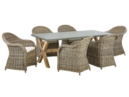 Zestaw ogrodowy rattanowy stół i 6 krzeseł naturalny SUSUA/OLBIA Beliani
