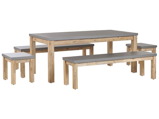 Zestaw ogrodowy stół 2 ławki i 2 stołki szary OSTUNI Beliani