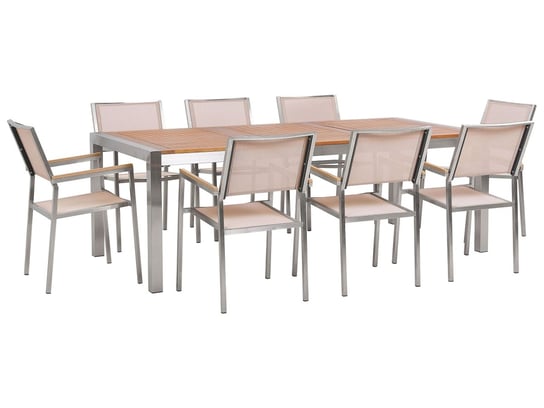 Zestaw ogrodowy stół drewniany eukaliptus i 8 krzeseł beżowych GROSSETO Beliani